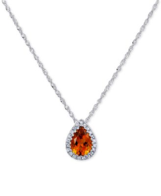 Macy's - Peridot (5/8 ct. t.w.) & Diamond Accent Teardrop 18" Pendant Necklace in 14k White Gold
