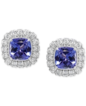 image of Effy Tanzanite (1-1/3 ct-t.w.) & Diamond (3/8 ct. t.w.) Halo Stud Earrings in 14k White Gold