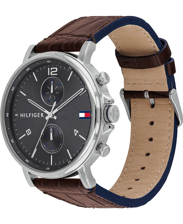 Tommy Hilfiger Men's Brown Leather Strap Watch 44mm Macy's