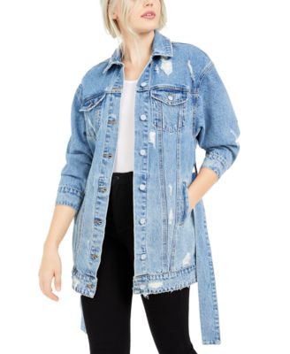 ONLY - Long Tie-Waist Trucker Jean Jacket