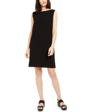 Eileen Fisher Short Sleeve Organic Cotton Shift Dress In Black
