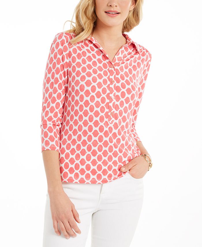Charter Club Petite Printed 3/4-Sleeve Polo Top, Created for Macy's ...
