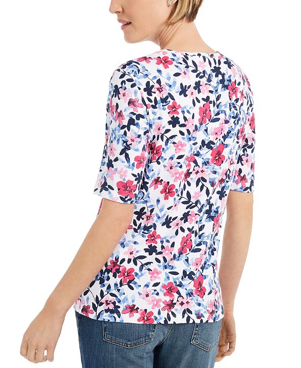 Karen Scott Petite Printed Elbow-Sleeve Top, Created for Macy's ...