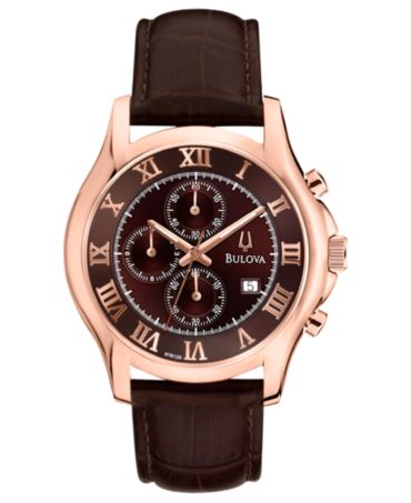 Bulova Men's Chronograph Brown Leather Strap Watch 43mm 97B120 ...