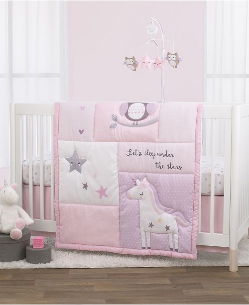 Nojo Nojo Unicorn Owl And Stars 3 Piece Crib Bedding Set