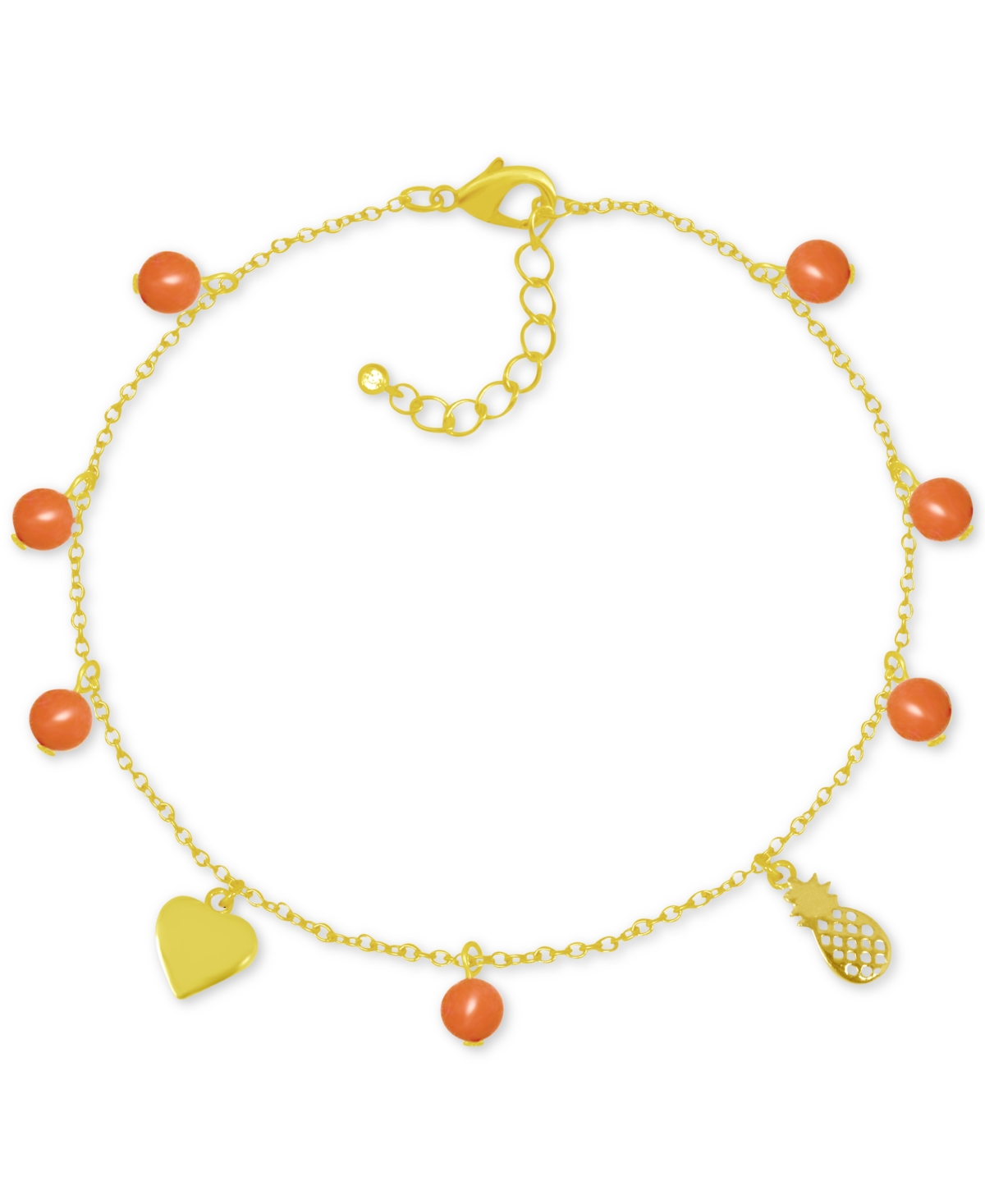 Pineapple & Bead Ankle Bracelet in Gold-Plate - Gold