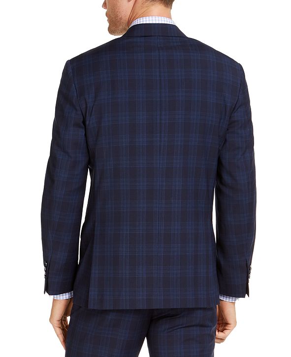 Michael Kors Men's Classic-Fit Airsoft Stretch Navy Blue Plaid Suit ...