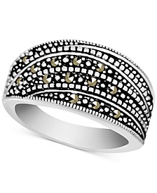 Genuine Marcasite & Crystal Wave Ring in Silver-Plate