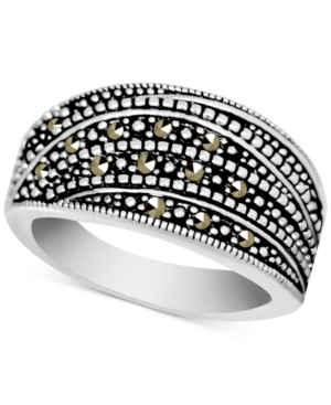 image of Genuine Swarovski Marcasite & Crystal Wave Ring in Fine Silver-Plate