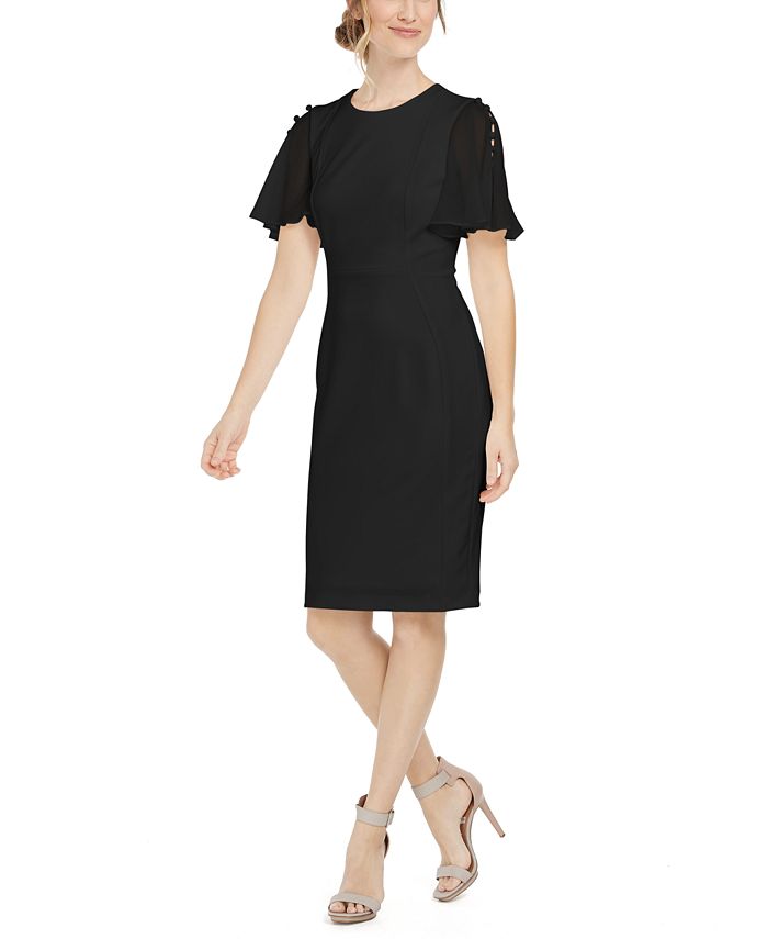 Calvin Klein Chiffon-Sleeve Sheath Dress - Macy's