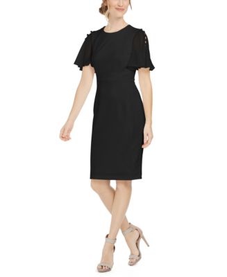 Calvin Klein Chiffon-Sleeve Sheath Dress - Macy's