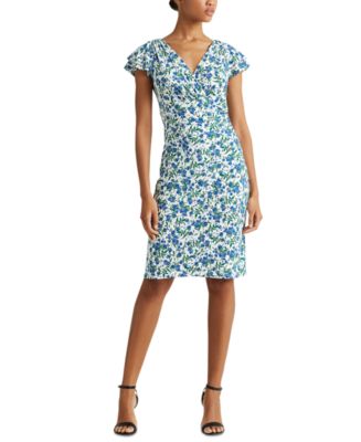 Lauren Ralph Lauren Jersey Flutter-Sleeve Floral Dress - Macy's
