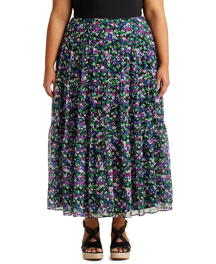 Lauren Ralph Lauren Plus-Size Floral Tiered Georgette Skirt - Macy's