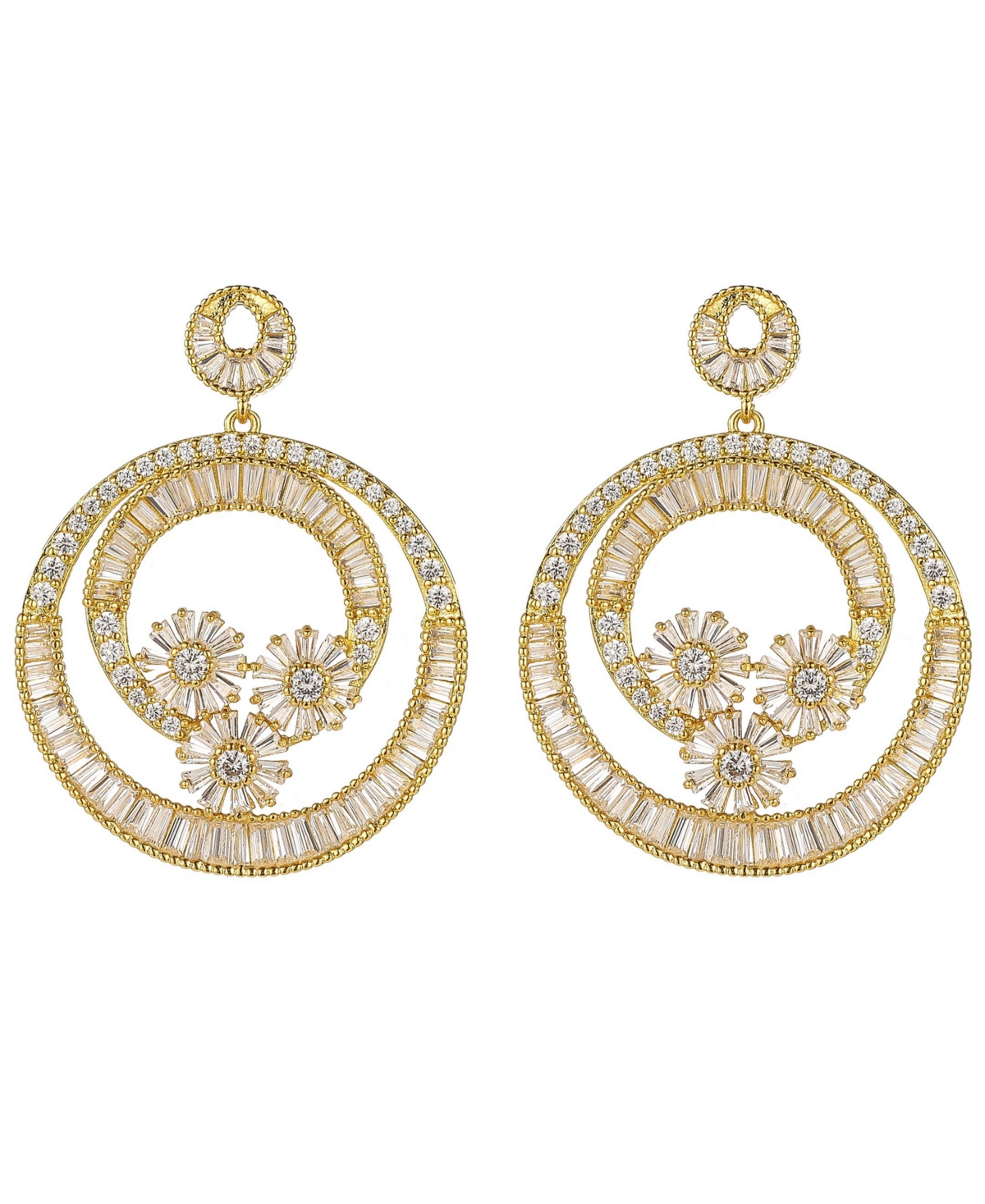 A & M Gold-Tone Flower Hoop Earrings