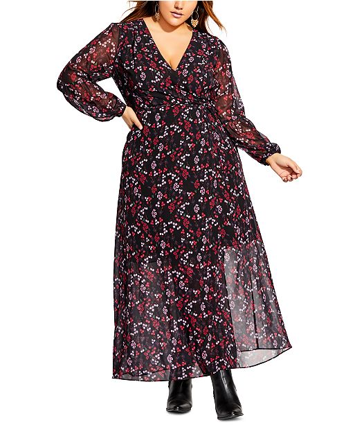 City Chic Trendy Plus Size Perfect Posy Wrap Maxi Dress ...