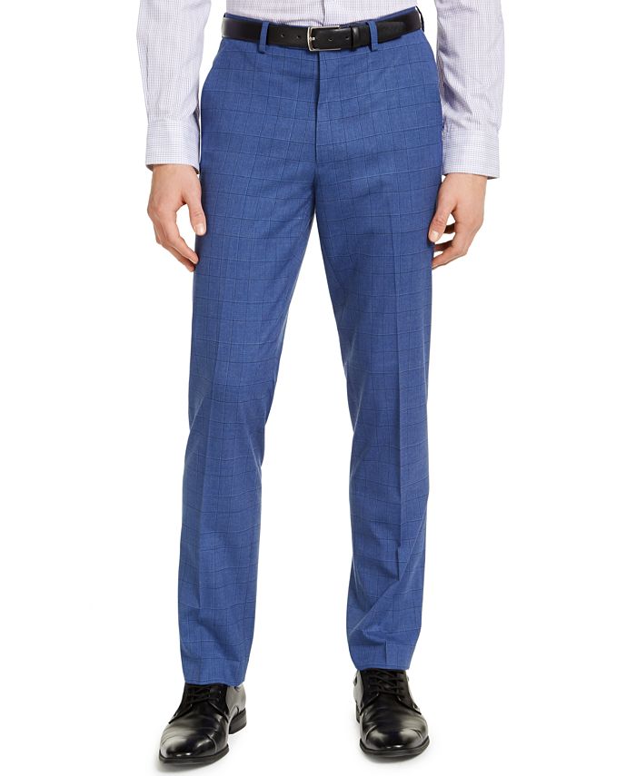 Alfani Men's Slim-Fit Stretch Medium Blue Plaid Suit Pants, Created for ...