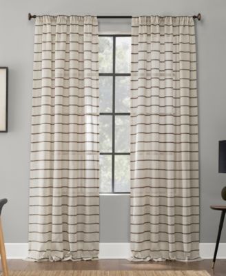 Clean Window - Twill Stripe Anti-Dust Curtain Panel, 52" W x 63" L, White/Linen