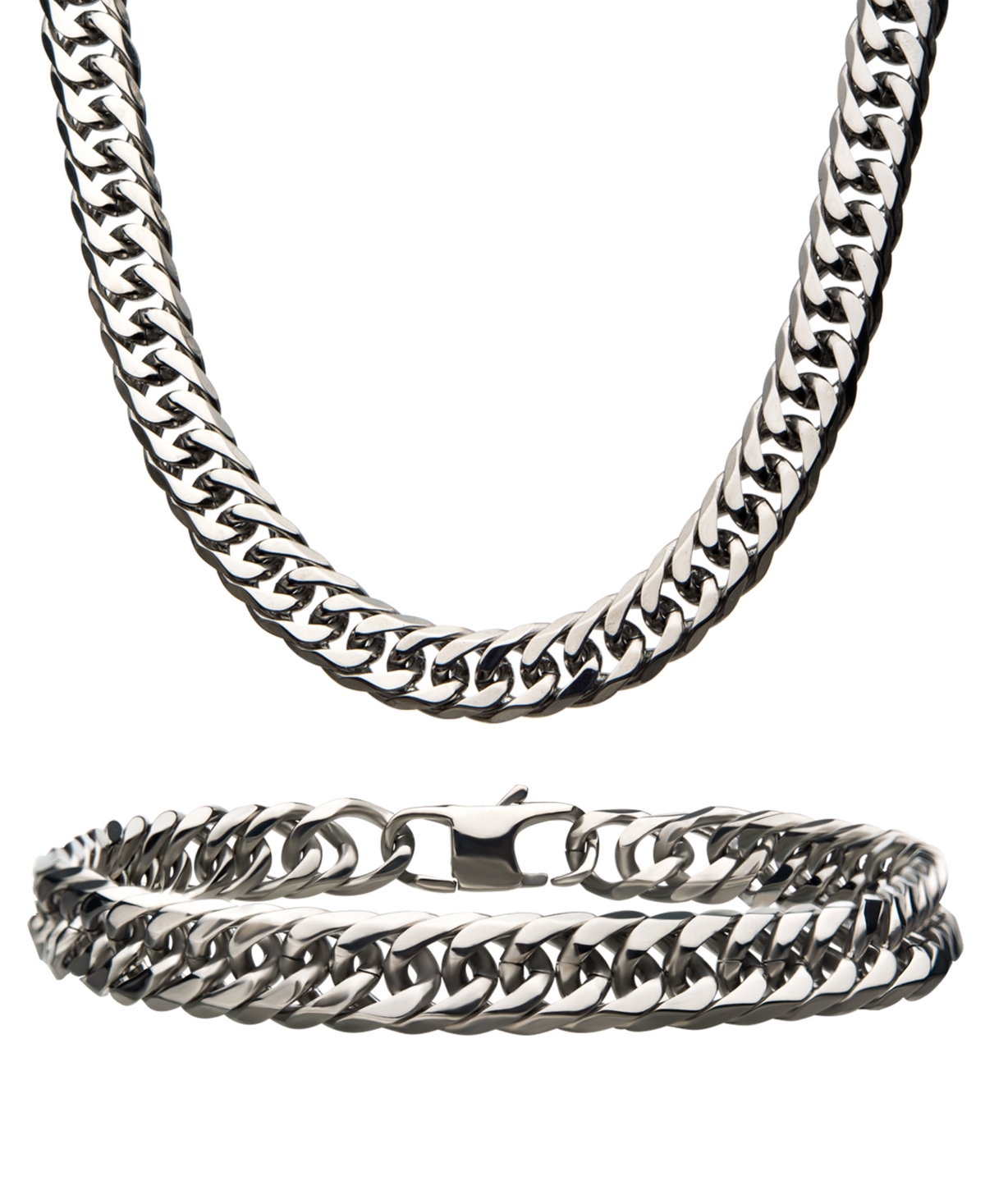 Inox Double Curb Chain 8" Bracelet and 22" Necklace Set