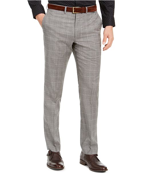 DKNY Men's Slim-Fit Stretch Light Gray Plaid Suit Pants & Reviews ...