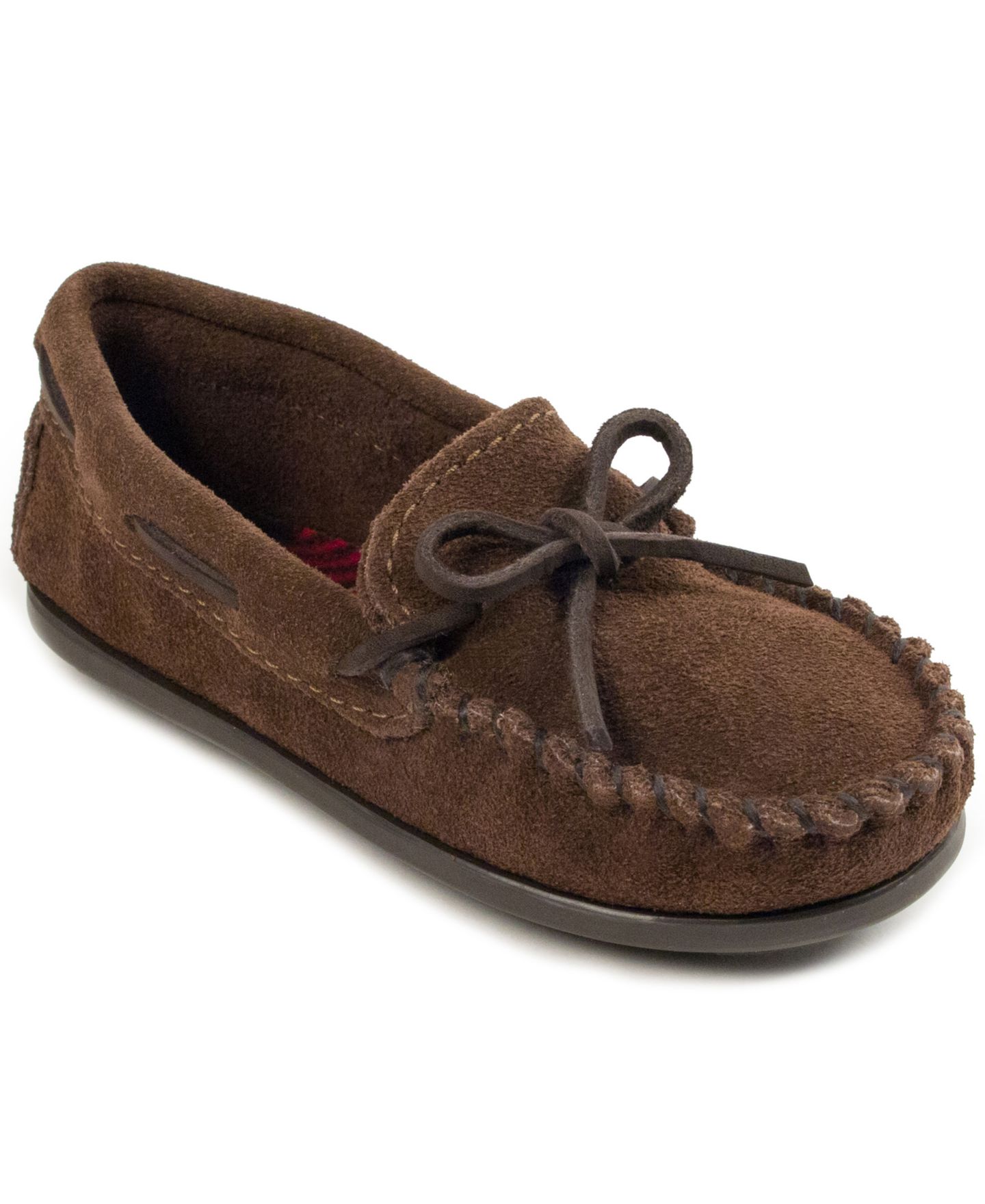 Детские замшевые мокасины Minnetonka Boat Moc, размеры 1-13, цвет: Шоколадный — фото 1