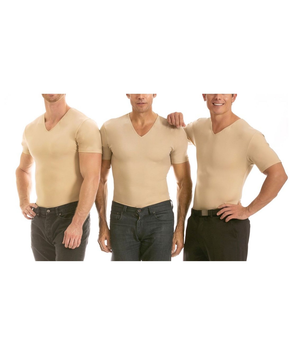 Insta Slim Men's 3 Pack Compression Short Sleeve V-Neck T-Shirts - White