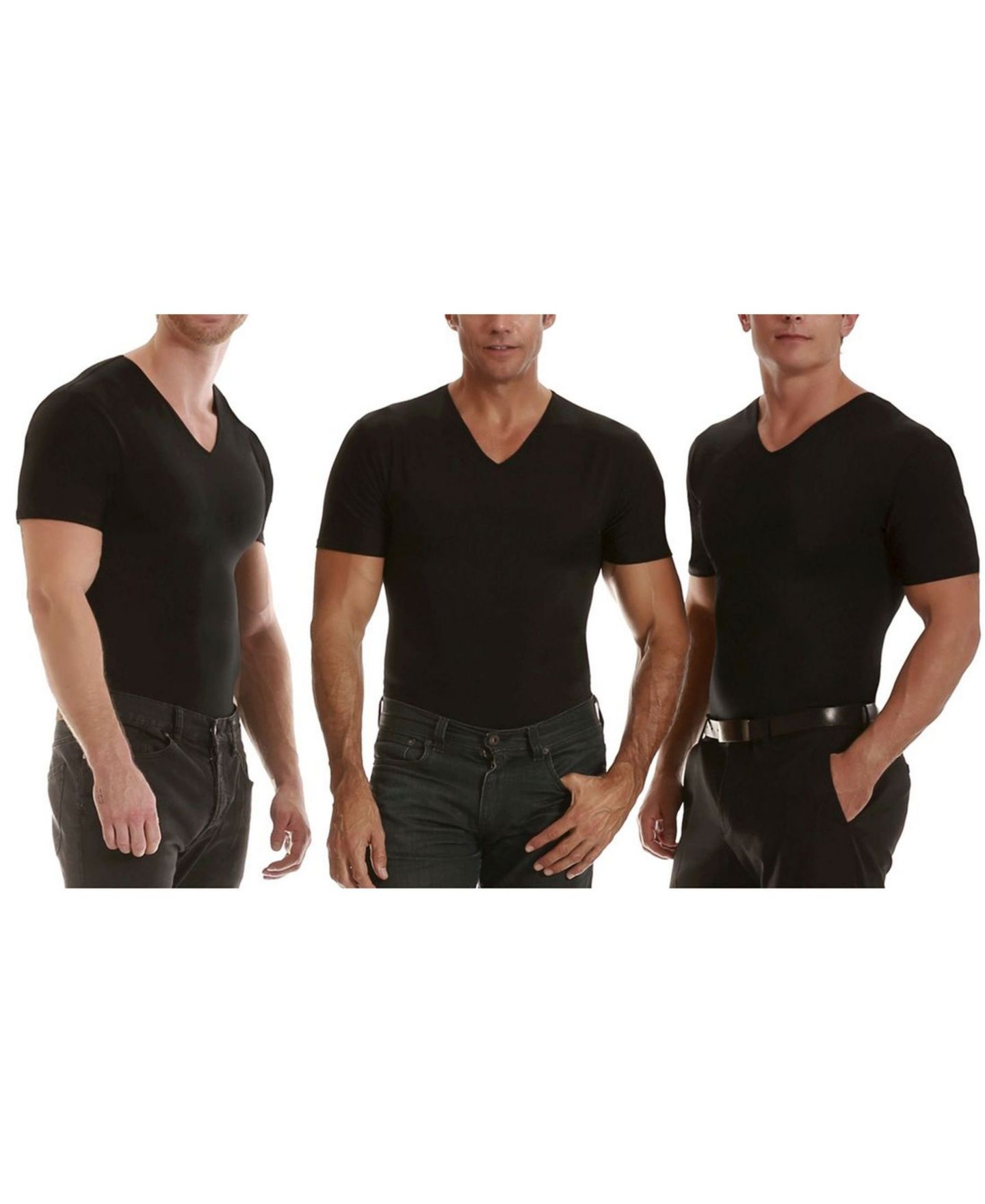 Мужские футболки Instaslim Insta Slim 3 Pack Compression Short Sleeve V-Neck, цвет: Чёрный — фото 1