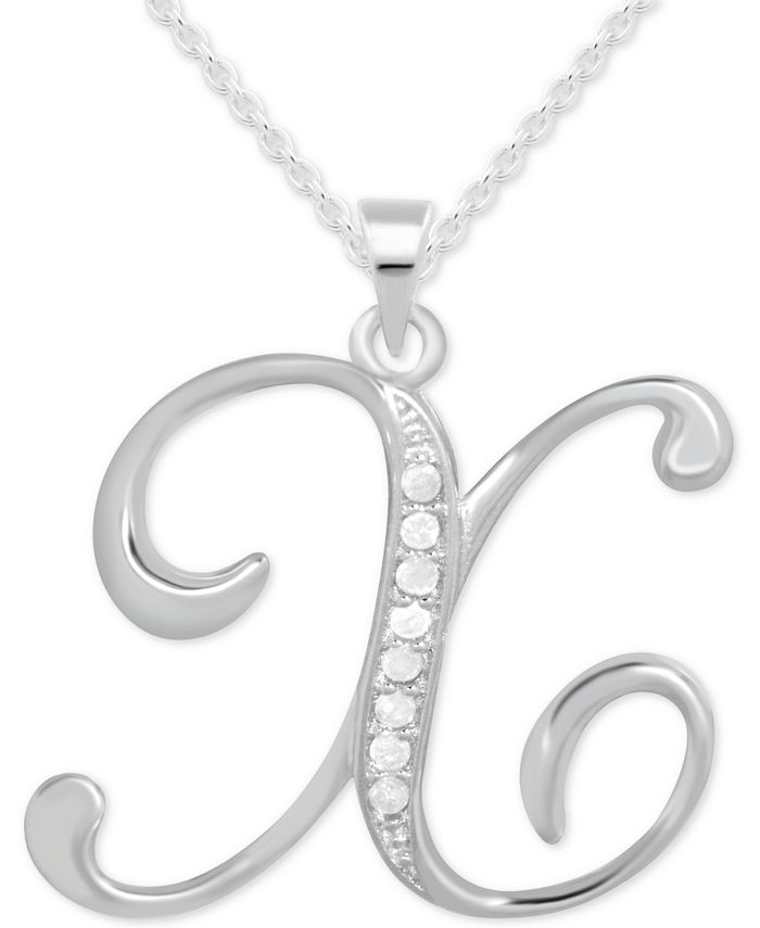 Macy's - Diamond X Initial 18" Pendant Necklace (1/10 ct. t.w.) in Sterling Silver