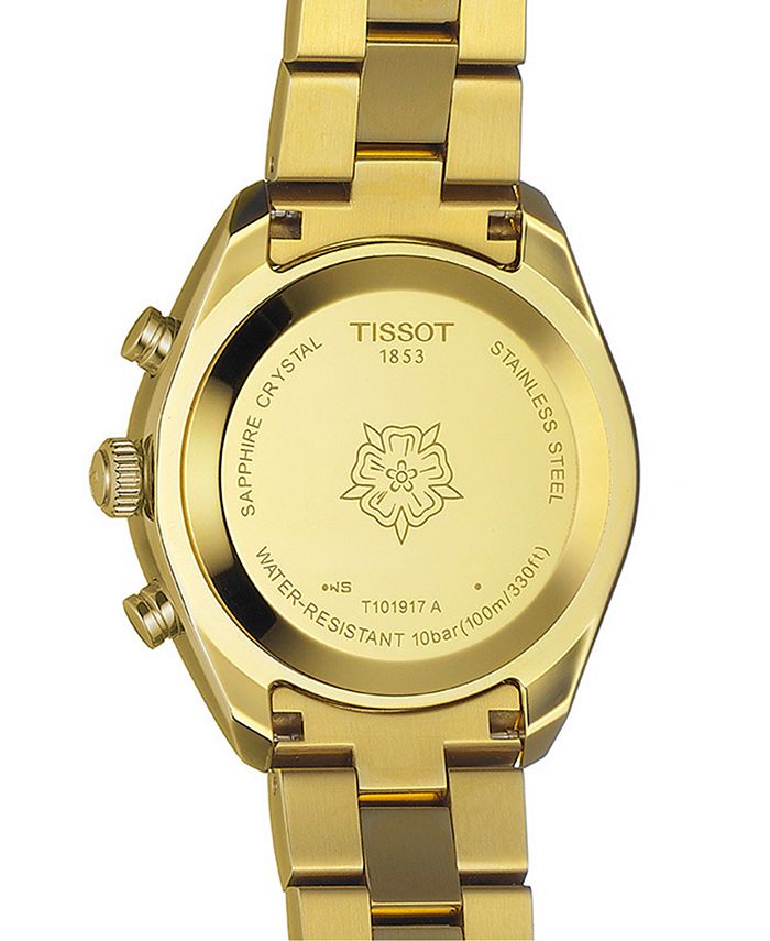 Tissot - Women's Swiss Chronograph PR 100 Sport Chic T-Classic Diamond (1/20 ct. t.w.) Gold-Tone Stainless Steel Bracelet Watch 38mm