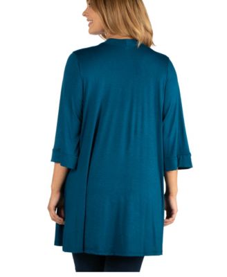 Open Front Elbow Length Sleeve Plus Size Cardigan