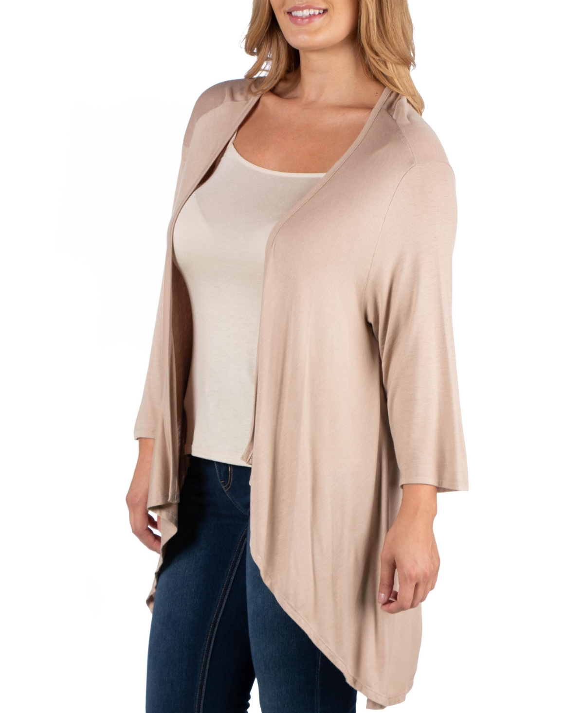 24Seven Comfort Apparel Elbow Length Sleeve Plus Size Open Cardigan