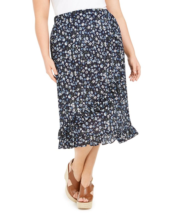 Michael Kors Plus Size Ruffled Floral-Print Midi Skirt & Reviews ...