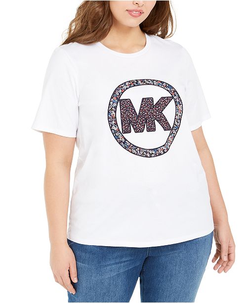 Michael Kors Plus Size Floral Logo Cotton T Shirt Reviews Tops