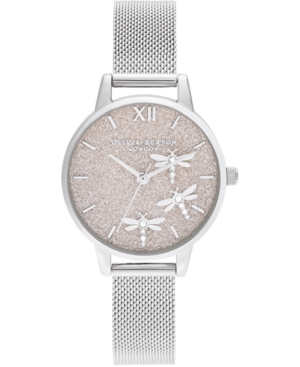 image of Olivia Burton Women-s Dancing Dragonfly Stainless Steel Mesh Bracelet Watch 30mm