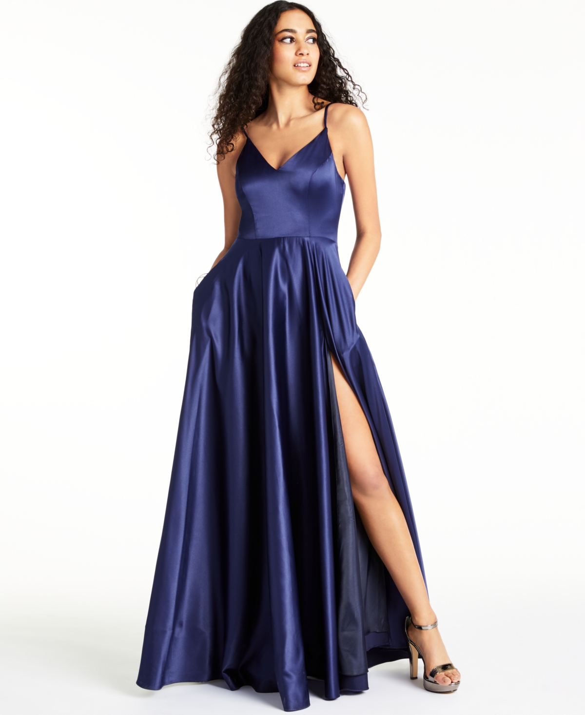 B Darlin Juniors' V-Neck Satin Gown, Created for Macy's
