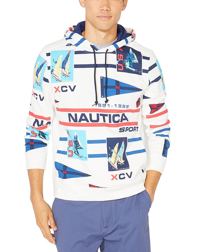 Nautica Men's Sustainably Crafted Logo Hoodie Blue Size Large