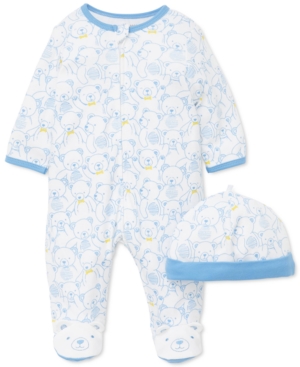 Little Me Baby Boys 2-Pc Cotton Teddy-Print Hat & Footed Coverall