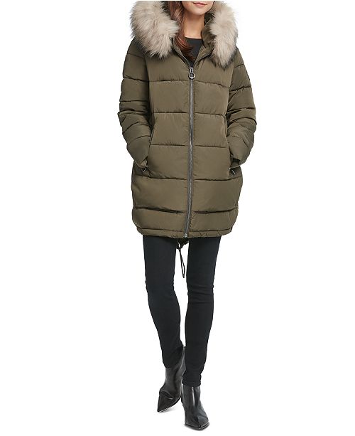 Dkny Faux Fur Trim Hooded Puffer Coat Reviews Coats Women