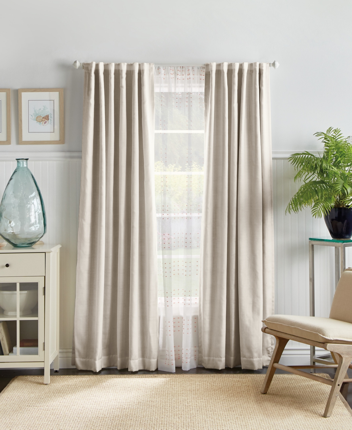 Bedford Plaid Backtab Blackout Curtain Panel Set, 95", Created For Macy's - White