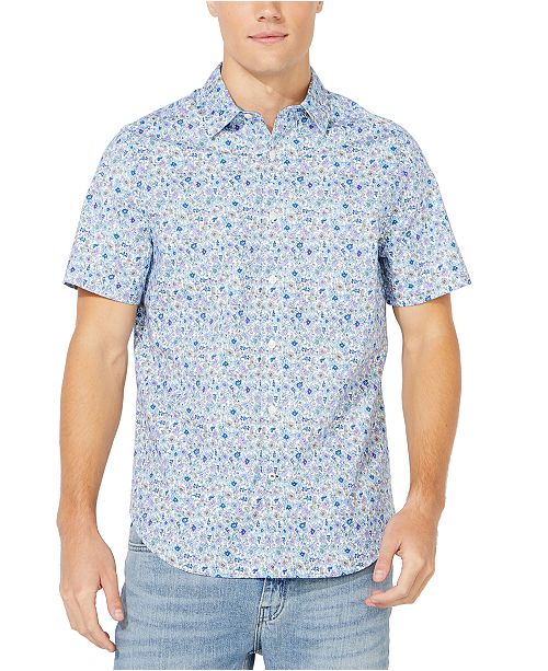 Men S Blue Sail Collection Floral Print Oxford Short Sleeve Shirt
