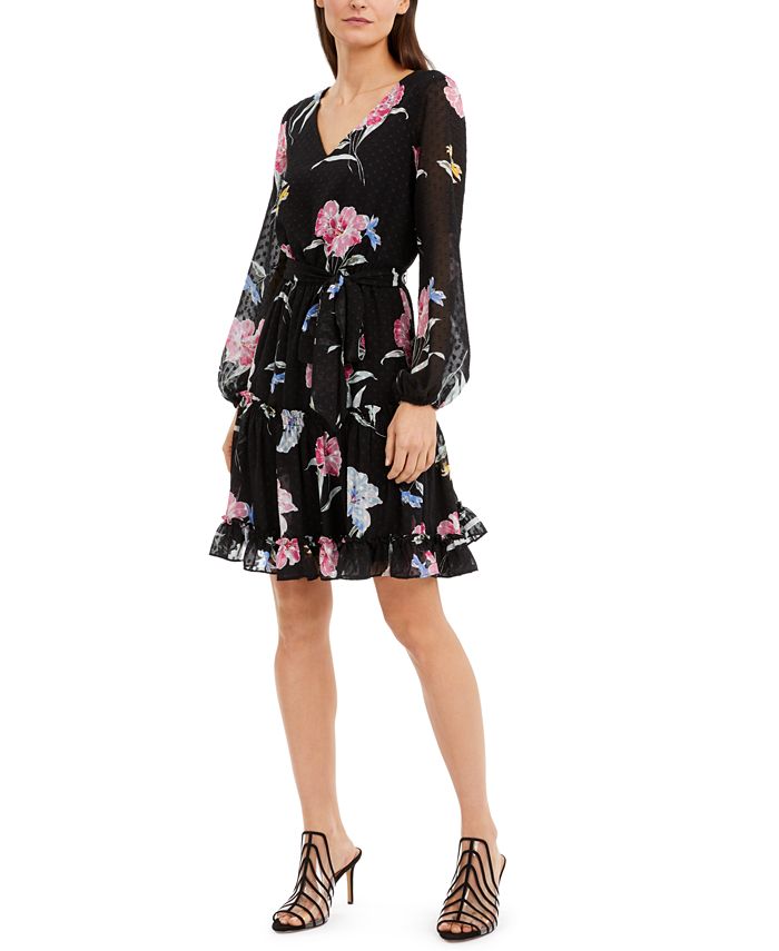 INC International Concepts INC Floral-Print Clip-Dot Chiffon Dress ...