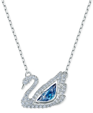 image of Swarovski Silver-Tone Cubic Zirconia Swan Pendant Necklace, 14-7/8