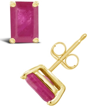 Macy's Ruby (1-3/8 Ct. T.w.) Stud Earrings In 14k Yellow Gold (also In Emerald) In Ruby
