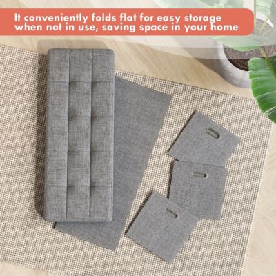 40" Linen Collapsible Tufted Linen Long Bench Storage Ottoman with 3 Drawers