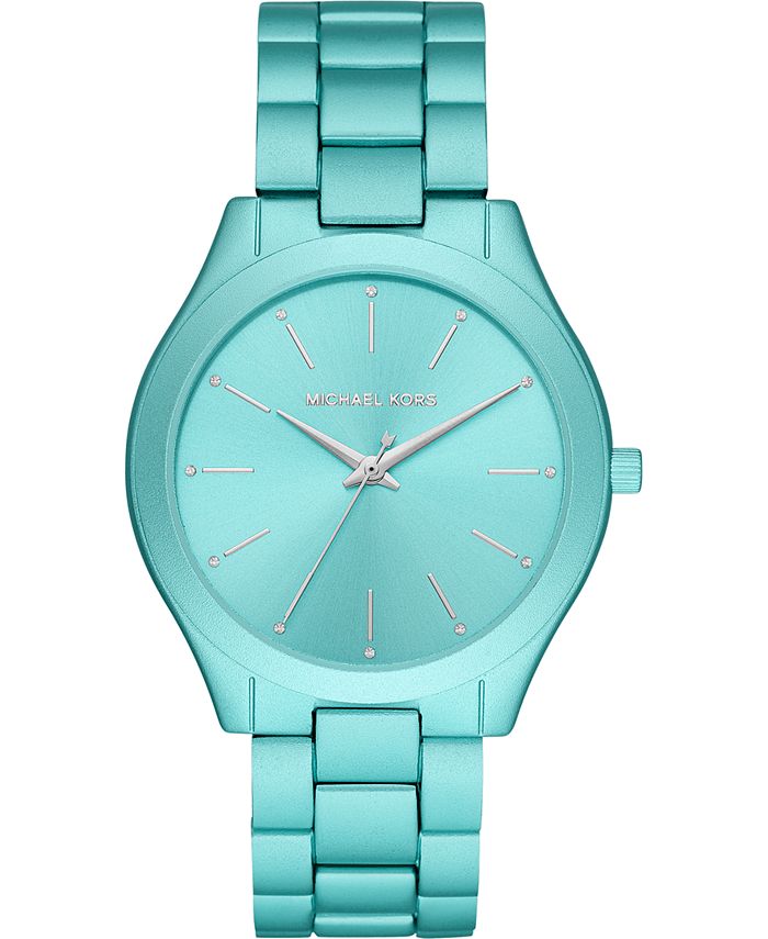 vold Velkendt Konfrontere Michael Kors Women's Slim Runway Aqua Aluminum Bracelet Watch 42mm &  Reviews - Macy's