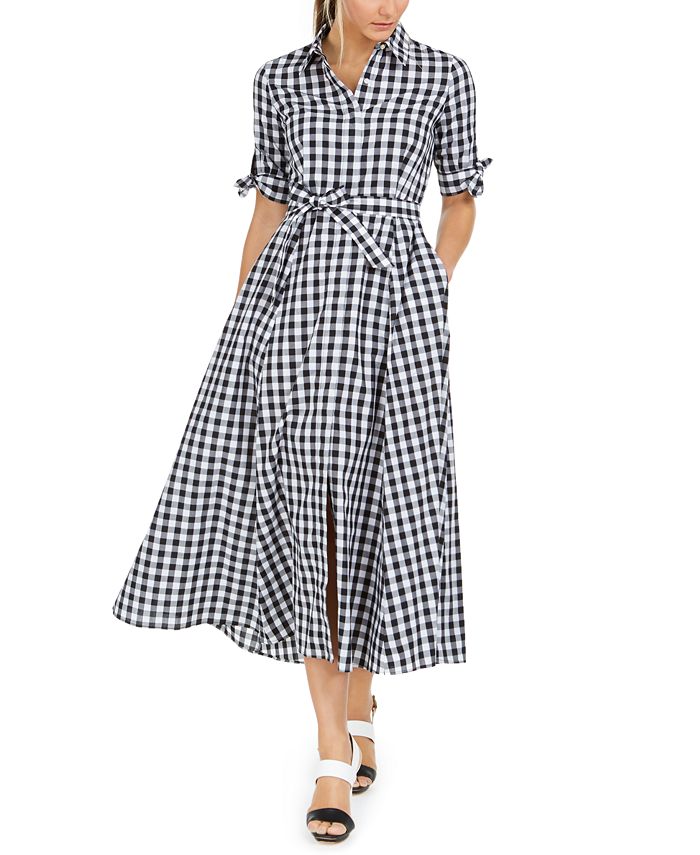 Calvin Klein Cotton Gingham Midi Dress & Reviews - Dresses - Women - Macy's