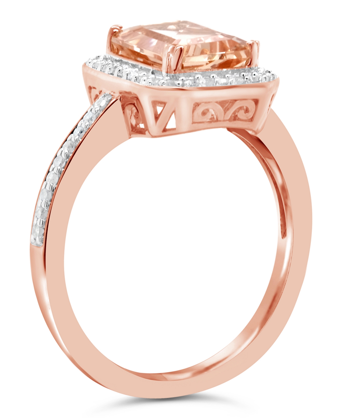 (2 ct. t.w.) and Diamond (1/4 ct. t.w.) Ring in 14K Rose Gold-Plated Sterling Silver - Morganite
