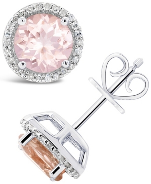 image of Morganite (2-1/2 ct. t.w.) and Diamond (1/6 ct. t.w.) Stud Earrings in Sterling Silver