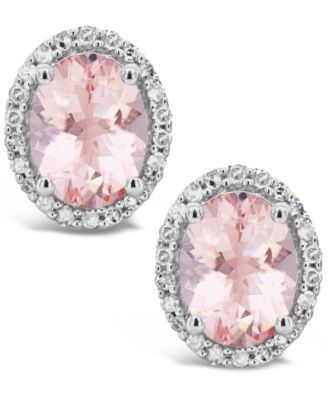 Morganite (2-1/10 ct. t.w.) and Diamond (1/5 ct. t.w.) Stud Earrings in Sterling Silver