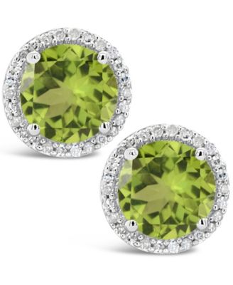 Round-cut Gemstone and Diamond (1/6 ct. t.w.) Stud Earrings in Sterling Silver