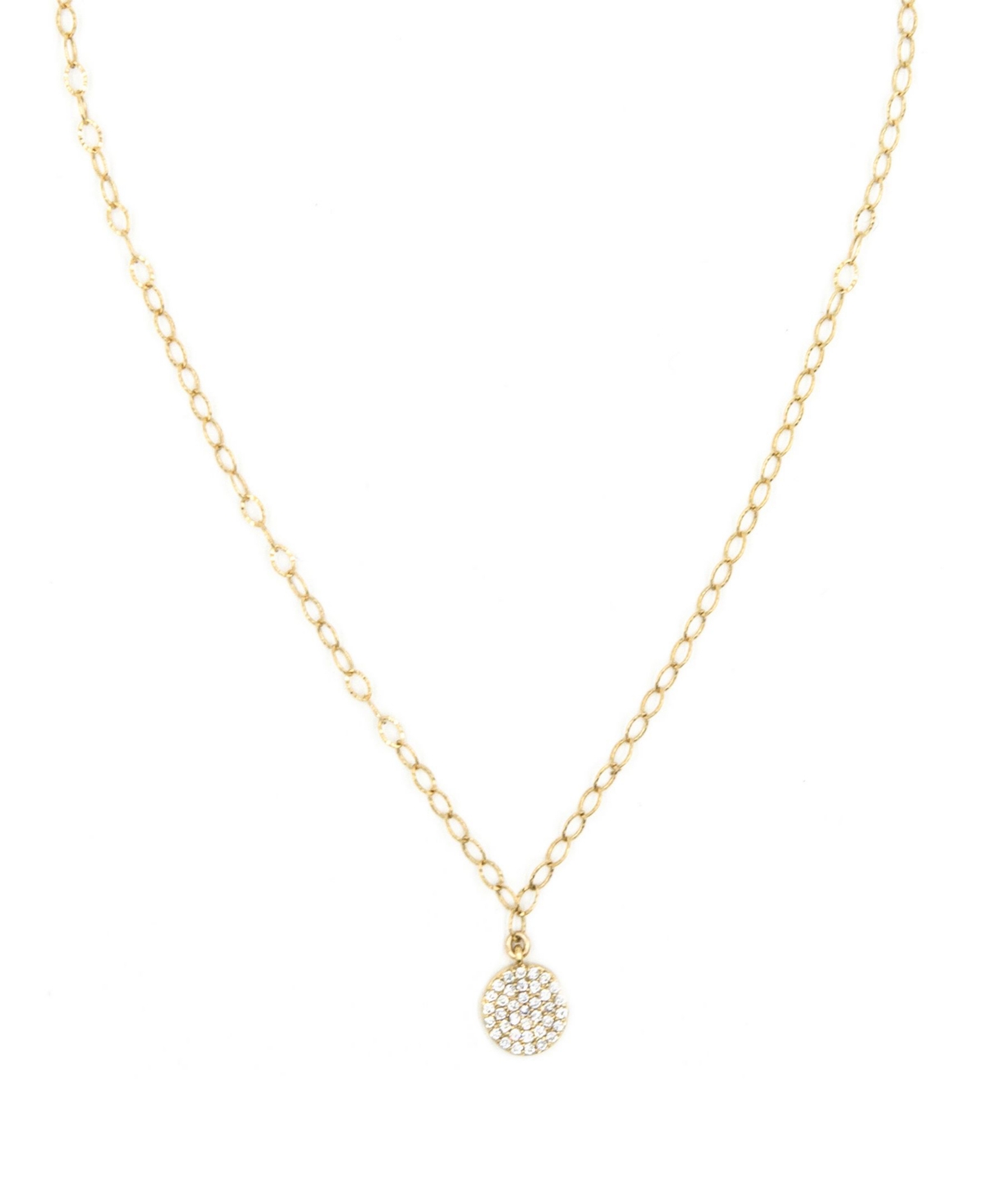 14k Gold Filled Pave Disk Charm On Chain - Clear Quartz